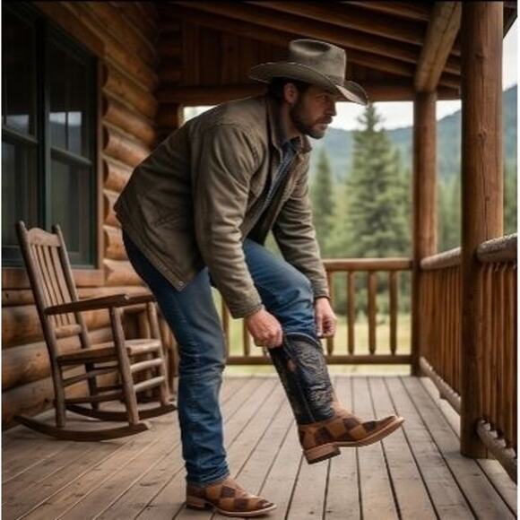 J.B. Dillon Patchwork Ostrich Cowboy Boots 13D Western Artisan Rodeo Statement main image 13